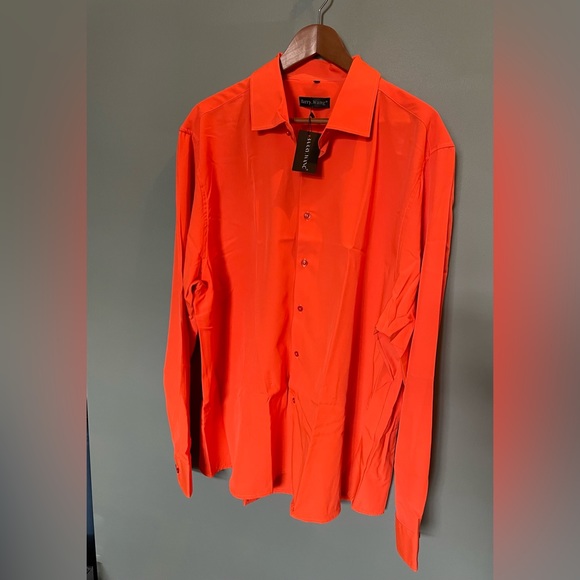 NWT Mens Barry.wang Orangered Solid Silk Shirt Size 3X - Picture 2 of 10